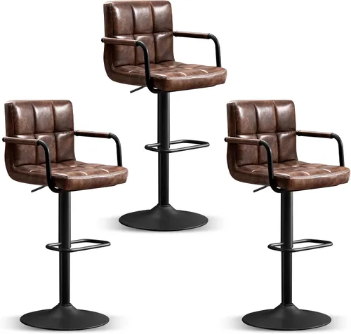 Vista 20 de Furniliving Taburetes de bar ajustables con respaldo, juego de 2 taburetes de bar negros, taburetes de bar de terciopelo con giro de 360°, taburetes