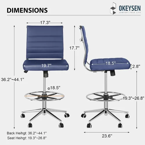 Vista 2 de Okeysen - Silla de dibujo sin brazos, silla de oficina ergonómica de cuero de 400 libras con anillo de pie ajustable, moderna silla de escritorio