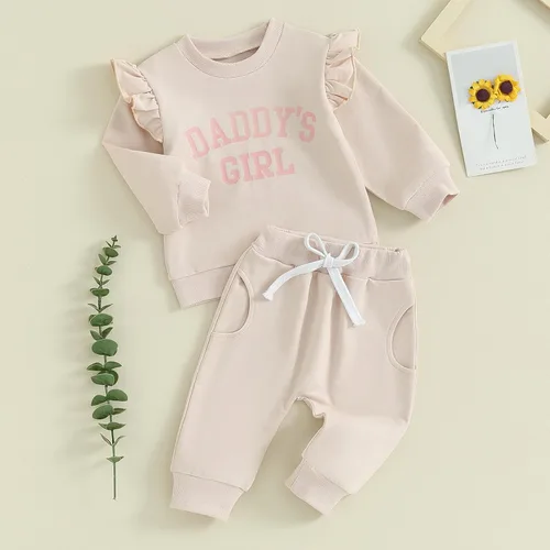 Vista 3 de Daddys Girl Toddler Baby Clothes Sweatshirt Pullover Top Jogger Pants Fall Winter Infant 2pcs Outfits