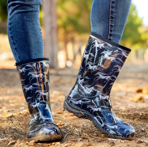 Vista 2 de Sloggers Waterproof Garden Rain Boots for Women - Cute MidCalf Boots Negro