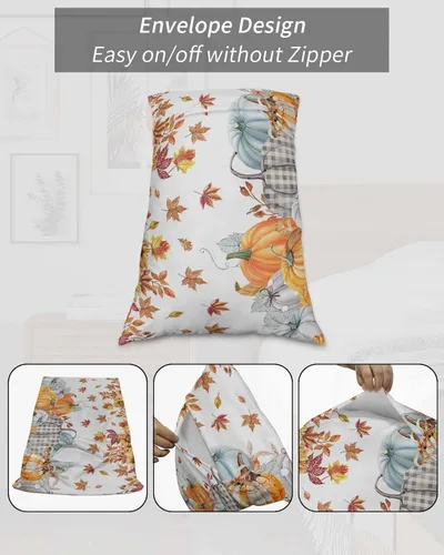 Vista 7 de Fundas de almohada de tamaño estándar de Acción de Gracias, 2 paquetes de fundas de almohada suaves para cama, sofá, cuerpo largo, con cierre