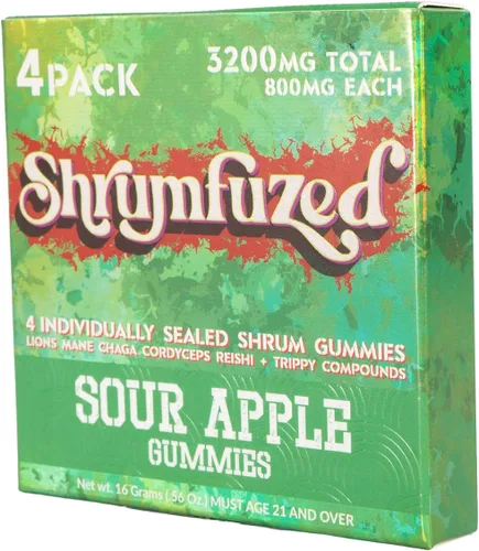 Vista 3 de Shrumfuzed Gomitas nootrópicas patentadas de 3200 mg - Mezcla de hongos nootrópicos de melena de león, reishi, chaga y cordycep (4, manzana agria)