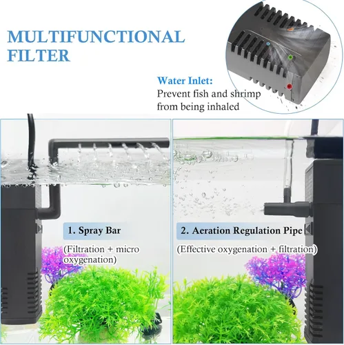 Vista 5 de FEDOUR Filtro interno sumergible para acuario, filtro con bomba de agua para peceras de hasta 35 galones (para 1-10 galones)