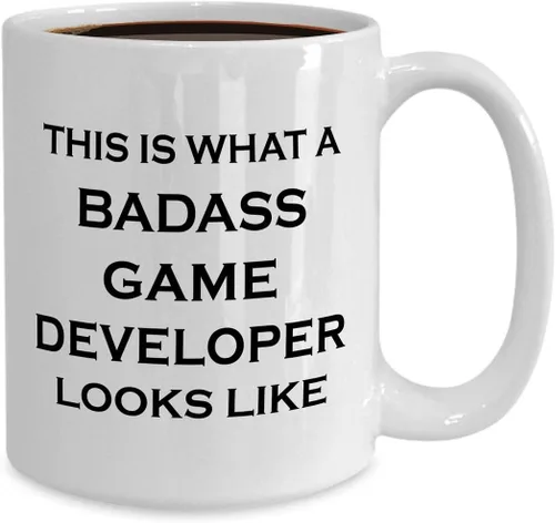 Vista 2 de Idea de regalo para desarrollador de juegos Badass Taza de café Taza de té grande de cerámica blanca de 15 oz - Lo que parece - Diseño
