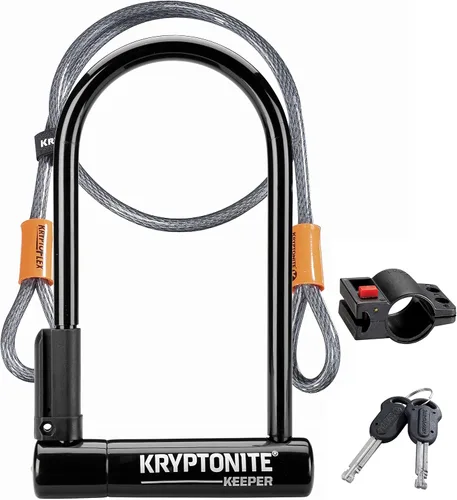 Vista 2 de Kryptonite Keeper Bike U-Lock estándar con cable de acero trenzado + casco Retrospec Lennon para bicicleta