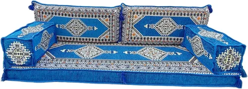 Vista 13 de arabicsofa Juego de sofá árabe en forma de U - Asiento modular azul real para habitación de invitados