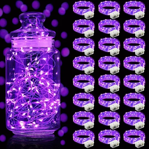 Vista 63 de Aogist Paquete de 24 luces de hadas, 3 modos, 2,1 metros, 20 luces LED, impermeables, cable plateado, funcionan con pilas, mini luces de alambre
