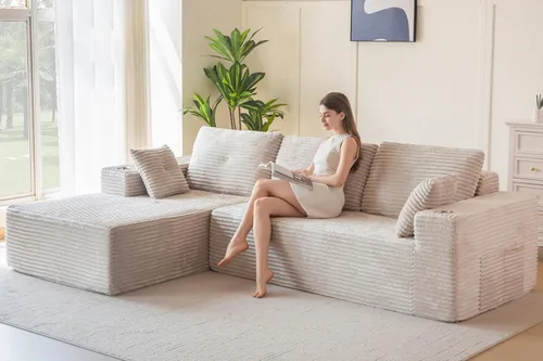 Vista 11 de MAXYOYO Sofá modular de 104 pulgadas con diván en forma de L, moderno sofá deshuesado para sala de estar, sofá en una caja, sofá de gran