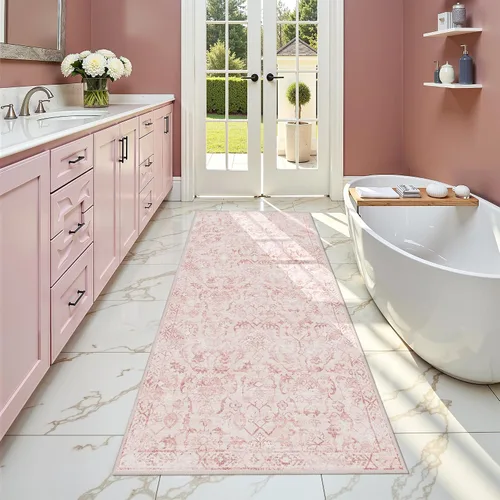 Vista 53 de Alfombra de área pequeña de 2 x 3 pulgadas, color beige, para entrada, baño, cocina, antideslizante, de pelo bajo, lavable, moderna alfombra bohemia