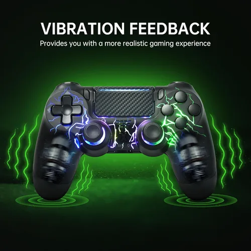 Vista 3 de mone Wireless Controller for PS4/PS4 Pro/PS4 Slim & PC - Black Lightning Pattern RGB Illumination, Hall Effect Joystick, Dual Vibration, 6 - Axis