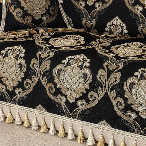 Vista 5 de Loom and Mill Fundas de sofá de lujo, funda clásica de damasco jacquard grueso para sofá, protector de muebles con borde de encaje y borlas hechas a