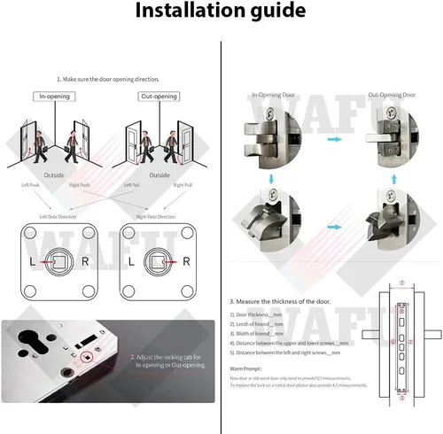 Vista 6 de Cerradura inteligente con cámara gran angular de 120° y timbre inteligente sin llave, manija de bloqueo de puerta biométrica de aleación