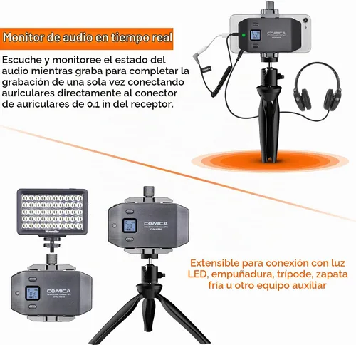 Vista 4 de COMICA CVM-WS50 Micrófono de mano inalámbrico, micrófono profesional de entrevista de mano para iPhone, teléfonos Android, cámara, micrófono