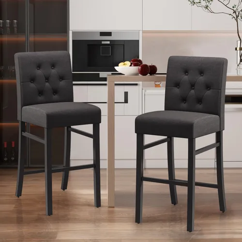 Vista 2 de Juego de 4 taburetes de bar de 30 pulgadas de altura de mostrador con respaldo de tela, sillas de bar modernas con altura de asiento, taburetes