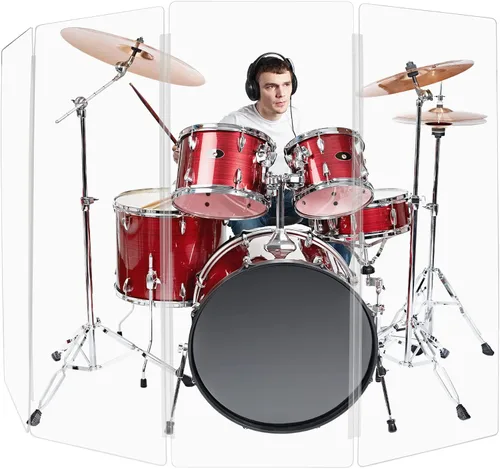 Vista 15 de PENNZONI Drum Shield de 5 pies con bisagras de plástico, viene con 3 paneles para tambor y bisagras de plástico, paneles de acrílico transparente