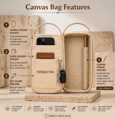 Vista 6 de Pure Copper Water Bottle 34 Oz Hammered Drinking Water Bottle with Leak-Proof Lid BPA-Free Reusable Copper Flask Carry Bag & Cleaning Brush