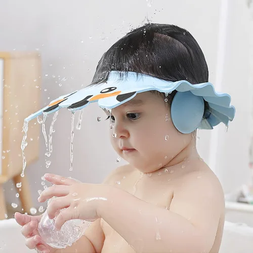 Vista 2 de Gorro de ducha para bebé, protección de baño, ajustable, sombrero de lavado de cabello, gorra de silicona para cabeza de baño, gorra de visera