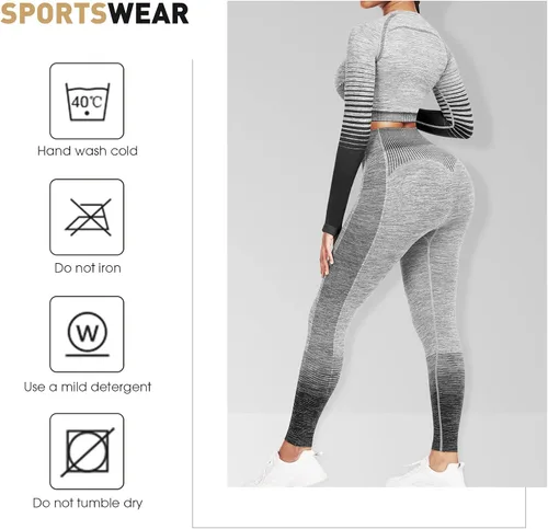 Vista 5 de JOYMODE - Conjunto de entrenamiento para mujer, diseño de 2 piezas con leggings de tiro alto sin costuras y camiseta corta , para yoga