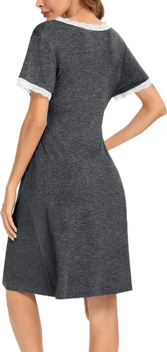 Vista 5 de SWOMOG Mujeres 3 en 1 PartoLaboroLactancia Camisón Manga Corta Plisado Maternidad Ropa de Dormir para Amamantar