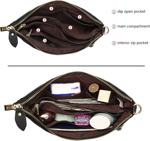 Vista 5 de Uromee Cartera de mano para mujer, de piel auténtica, con cadena de hombro desmontable