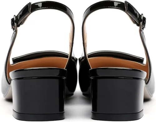 Vista 6 de Zamikoo Zapatos de tacón bajo de 1.4 pulgadas para mujer, tacón bajo con hebilla, lazo puntiagudo, zapatos de vestir de moda para fiestas, bodas