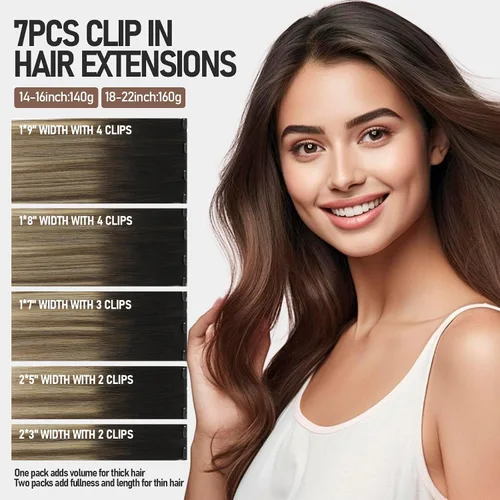 Vista 74 de VINBAO Extensiones de cabello humano con clip, balayage, color marrón ceniza a rubio caramelo, 14 pulgadas, 6 unidades, 3.53 onzas, 6