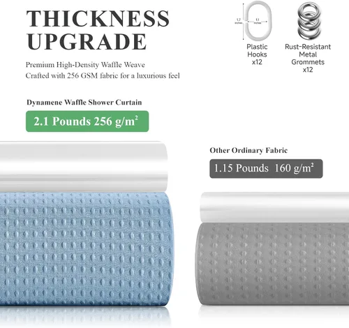 Vista 5 de 3 in 1 Waffle Shower Curtain Set with Liner 72x72 Moonlight Blue Moonlight Blue Blue