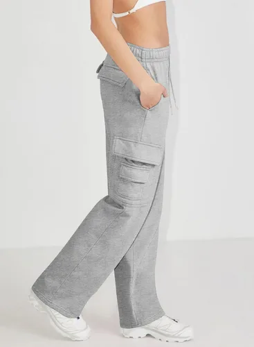 Vista 5 de BZB Pantalones deportivos cargo para mujer, elásticos, de cintura alta, con cordón, pantalones holgados de pierna recta, pantalones Y2K con bolsillos
