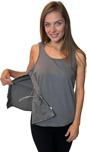 Vista 7 de Inspired Comforts Camiseta sin mangas de recuperación de mastectomía poscirugía con bolsillo de drenaje y acceso a presión