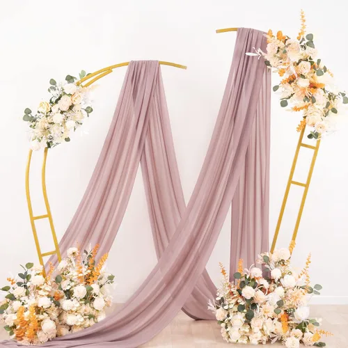Vista 4 de Socomi 29 pulgadas x 19 pies de tela drapeada para arco de boda, 2 paneles de cortina de gasa transparente rosa polvorienta, 6 yardas para Rosa