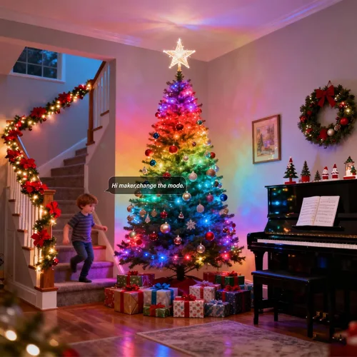 Vista 4 de Tira de luces LED activadas por voz AI, iluminación nocturna de dormitorio de niños para interiores, RGB IC, múltiples luces inteligentes regulables