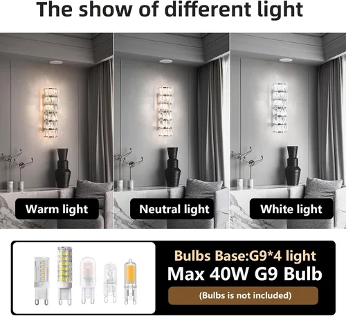 Vista 3 de Aplique de pared de cristal cromado de 6 capas, elegante y moderno, adecuado para baño, escalera, cocina, sala de estar, dormitorio, pasillo, 60 W