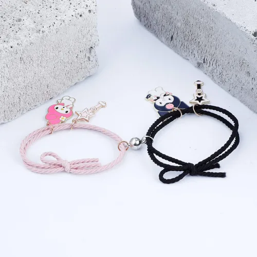 Vista 6 de Pulseras magnéticas de dibujos animados para parejas atracción mutua lindo collar de gatito Acero inoxidable multicolorfantasía