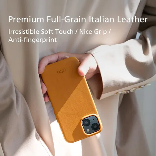 Vista 2 de alto Funda de cuero compatible con iPhone 15 Plus y 14 Plus, serie original, funda protectora de cuero italiano (6.7 pulgadas, marrón)