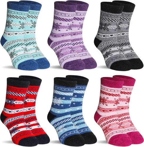 Vista 9 de SeeyAN Calcetines de lana merino para niños y niñas, botas de senderismo, térmicos, cálidos, acogedores, suaves, gruesos, 6 pares