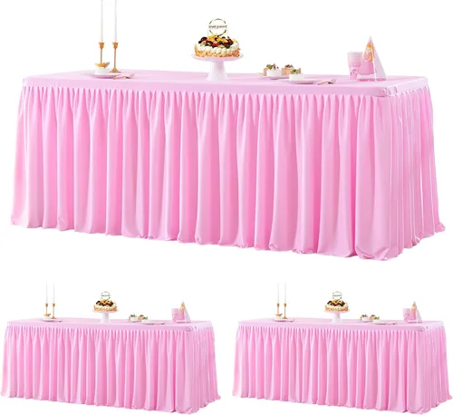 Vista 20 de Manteles de poliéster negro para mesas rectangulares de 4 pies, cubierta de mesa ajustada sin arrugas con falda de mesa plisada con volantes