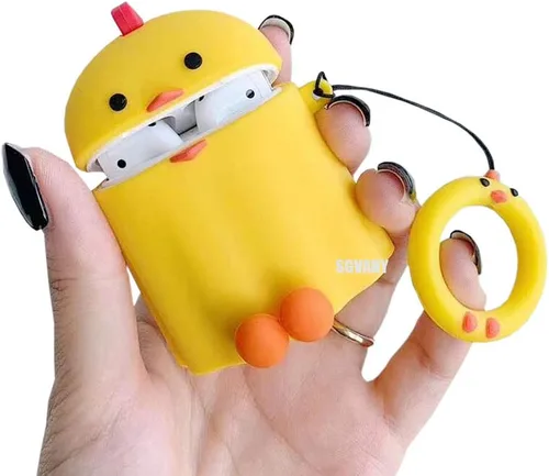 Vista 23 de Linda funda para Airpods, divertida y creativa 3D con forma de frutas y verduras con soporte de hebilla de anillo, funda de silicona suave a prueba