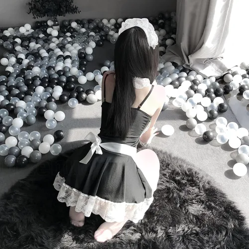 Vista 3 de mzenuop Maid Outfit Halloween Maid Dress Cosplay Sweet Classic Apron Maid Costume with Socks