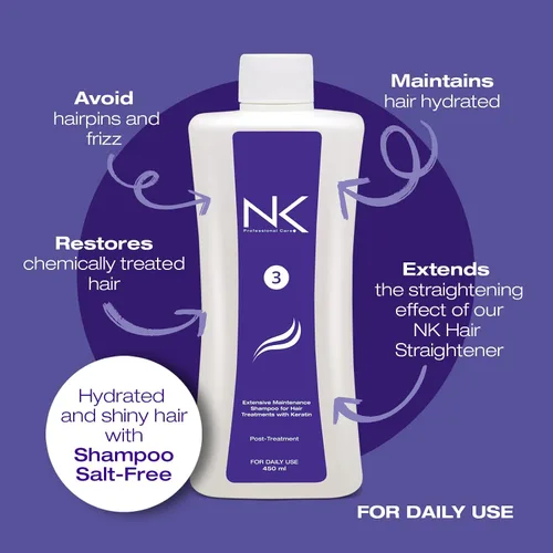 Vista 4 de NK Professional Care. Kit completo de tratamiento para alisar el cabello Pasos 1,2,3,4. Cirugía capilar con queratina, champú post-tratamiento