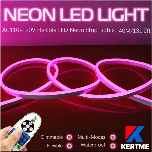 Vista 26 de Tira de luces LED de neón tipo AC 110-120V, tira de luz de neón LED flexible/impermeable/regulable/multimodos + control remoto de 23 teclas