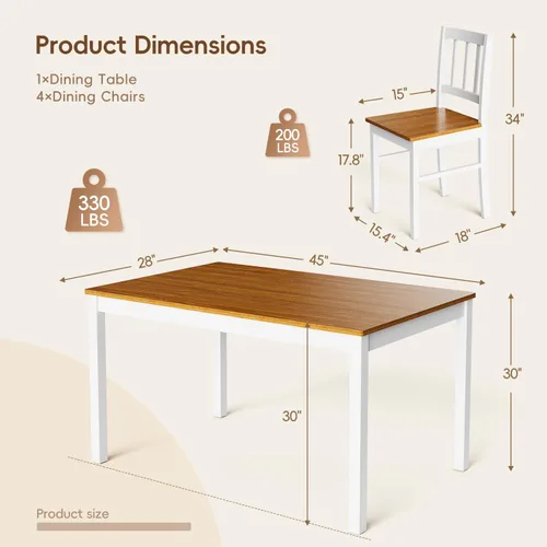 Vista 2 de Mesa y sillas de cocina de granja, juego de mesa de comedor para 4 Marrón retro