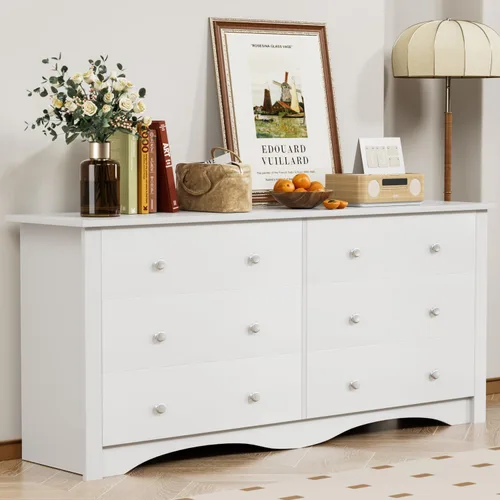 Vista 9 de YESHOMY Cómoda blanca para dormitorio, 47.2 pulgadas, 6 cajones moderna de Blanco