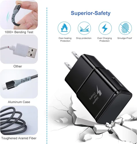 Vista 4 de Eversame - Cargador de pared USB C con cable, bloque de carga rápida tipo C de 10 pies + cable USB C de 6 pies compatible con Samsung Galaxy