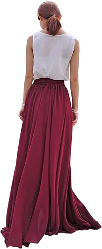 Vista 4 de Diydress - Falda larga de gasa para mujer, con lazo para verano, playa, fiesta de graduación, falda de cintura alta