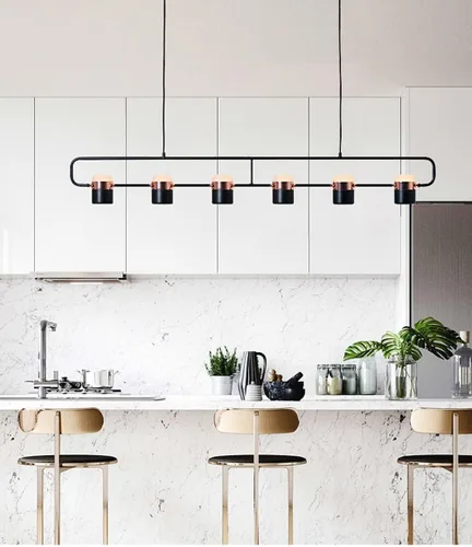 Vista 4 de Luces colgantes de isla de cocina, 6 luces negras industriales lineales LED candelabro ajustable para comedor, sala de estar, mesa de piscina, barra