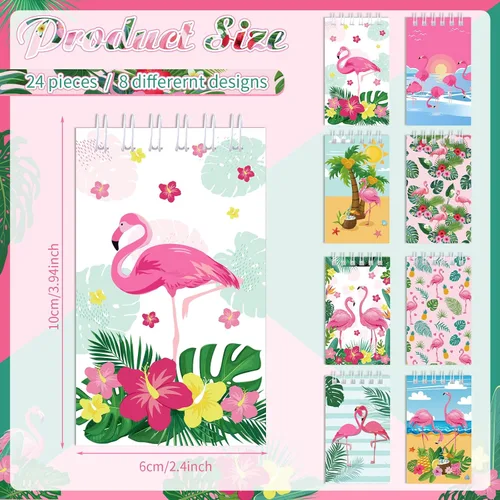 Vista 2 de Faccito 24 piezas de flamenco para fiestas de verano, mini bloc de notas de bolsillo hawaiano, espirales tropicales, Luau, pequeñas notas