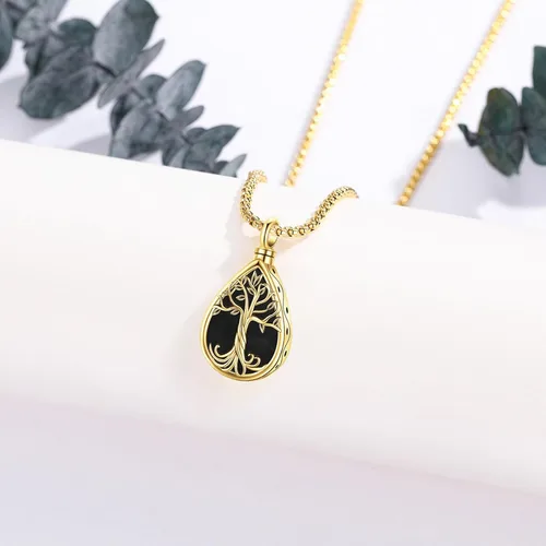 Vista 5 de Eusense Tree of Life for Ashes Urn Necklace Cremation Jewelry Oro