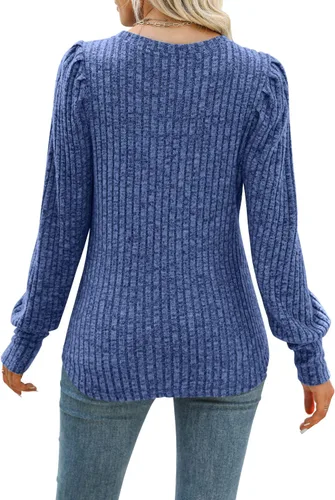 Vista 2 de MIHOLL Blusas elegantes y casuales de manga larga abombadas para mujer