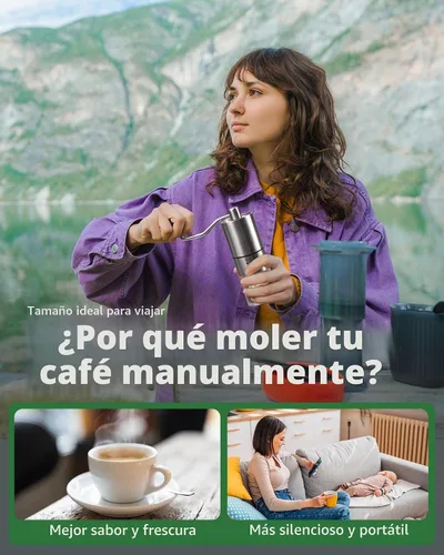 Vista 7 de Molinillo de café manual de acero inoxidable para goteo, prensa francesa, 5 ajustes ajustables, molinillo de café de mano, para uso doméstico