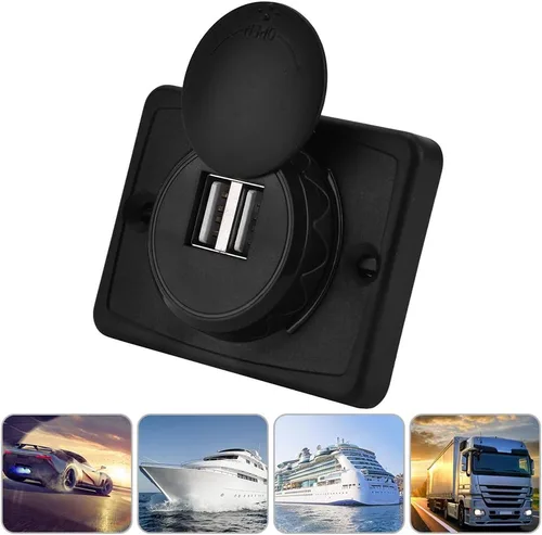 Vista 5 de POCREATION Prise USB Encastrable USB .1A Car Dual Negro Abs USB Puerto Enchufe 12V Led Super Fast Undersized Metal Adaptador Encendedor CC, Prise